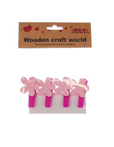 Μανταλάκια 4εκ., 4 τεμάχια λουλούδια ροζ