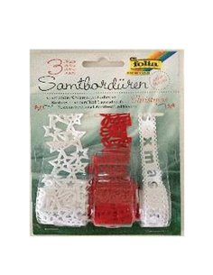 Δαντέλα βελούδινη λευκή/κόκκινη 3 διαφ.σχέδια, 1 μέτρο/ρολλό  σε blister