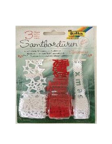 Δαντέλα βελούδινη λευκή/κόκκινη 3 διαφ.σχέδια, 1 μέτρο/ρολλό  σε blister