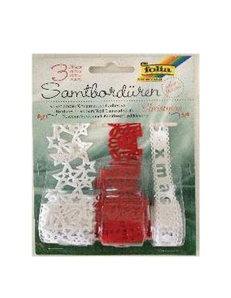 Δαντέλα βελούδινη λευκή/κόκκινη 3 διαφ.σχέδια, 1 μέτρο/ρολλό  σε blister