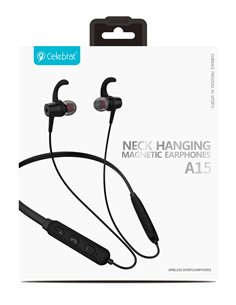 CELEBRAT Bluetooth earphones A15, με μαγνήτη, μικρόφωνο HD, μαύρα