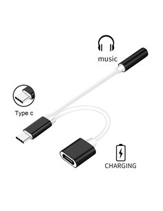 POWERTECH αντάπτορας USB-C σε USB-C & 3.5mm θηλυκό CAB-UC030, λευκός