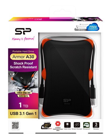 SILICON POWER εξωτερικός HDD Armor A30, 1TB, USB 3.1, μαύρος