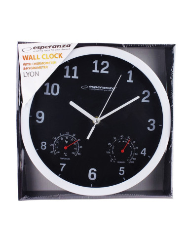 ESPERANZA Ρολόι τοίχου Lyon EHC016K, θερμόμετρο/υγρόμετρο, 25cm, μαύρο