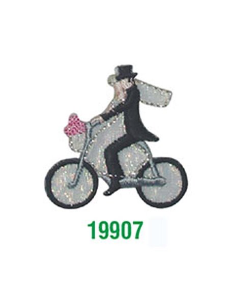 Αυτοκόλλητα υφασμάτινα "Νεόνυμφοι σε ποδήλατο" 4x4εκ.