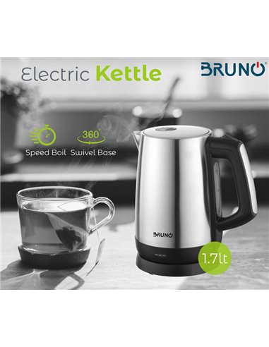 BRUNO Ηλεκτρικός βραστήρας BRN-0030, 2200W, 1.7lt, βάση 360°