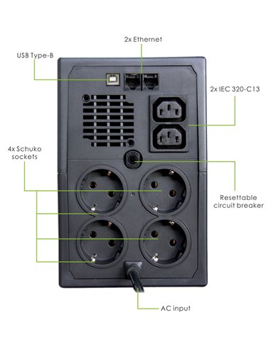 POWERTECH UPS Line Interactive PT-1900LIU, 1900VA, 1140W