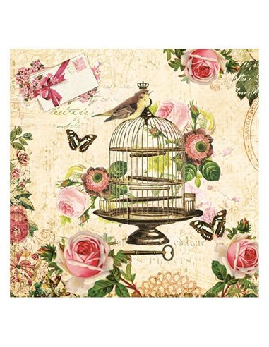Χαρτοπετσέτες 20τεμ. 33x33εκ "Πουλάκι σε κλουβί vintage" (SD_OG_025401)