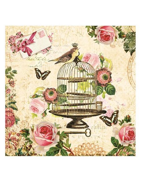 Χαρτοπετσέτες 20τεμ. 33x33εκ "Πουλάκι σε κλουβί vintage" (SD_OG_025401)
