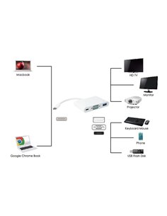 POWERTECH αντάπτορας Type-C σε VGA + Type-C + USB 3.0 PTH-035, λευκό
