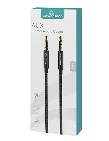 POWERTECH καλώδιο 3.5mm prime PTR-0089, AUX, 4 pin, copper, 1m, μαύρο