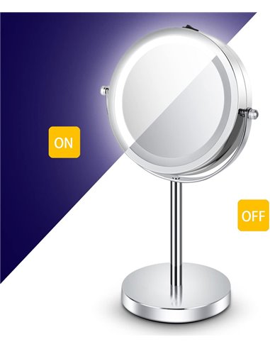 Καθρέφτης δύο όψεων TOOL-0041, με φωτισμό LED, 10x zoom, ασημί