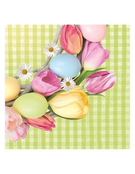 Χαρτοπετσέτες 20τεμ. 33x33εκ "Στεφάνι με τουλίπες-αβγά" (SD_WL_010001)