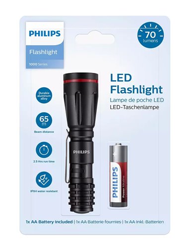 PHILIPS φορητός φακός LED SFL1000P-10, 1000 series, 70lm, μαύρος