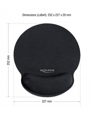 DELOCK Mousepad 12559 με στήριγμα καρπού, 252 x 227mm, μαύρο