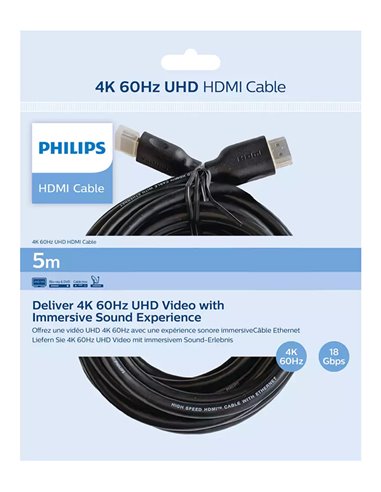 PHILIPS καλώδιο HDMI 2.0 SWV5551, 4K 3D, CCS, μαύρο, 5m