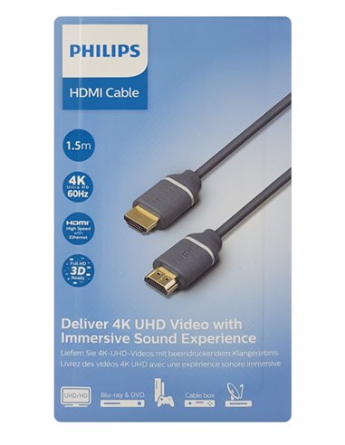 PHILIPS καλώδιο HDMI 2.0 SWV5610G, 4K 3D, copper, γκρι, 1.5m