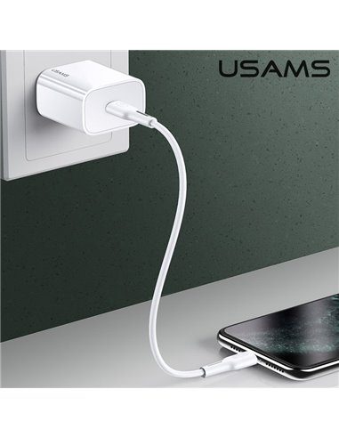 USAMS φορτιστής τοίχου US-CC118, 1x type-C, PD3.0 20W 3A, λευκός