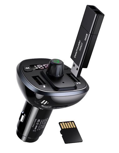 USAMS FM transmitter με οθόνη US-CC115, 2x USB, SD card, 3.4A, μαύρο