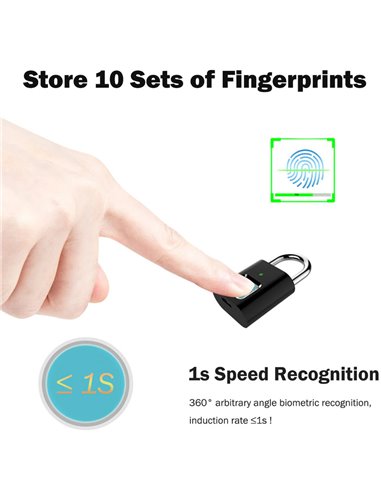Λουκέτο ασφαλείας με fingerprint CTL-0021, 50mm, μεταλλικό, μαύρο