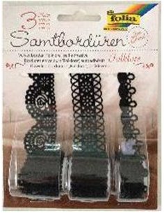 Δαντέλα βελούδινη μαύρη 3 διαφ.σχέδια, 1 μέτρο/ρολλό  σε blister