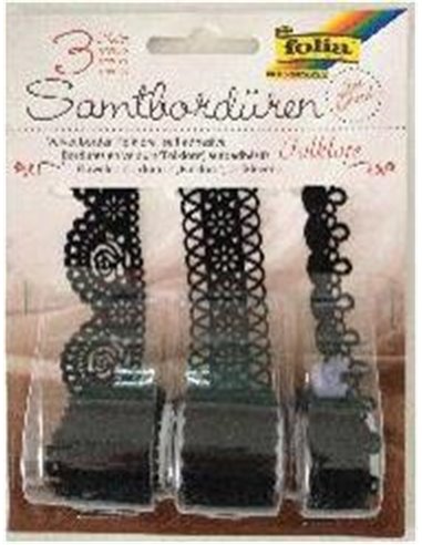 Δαντέλα βελούδινη μαύρη 3 διαφ.σχέδια, 1 μέτρο/ρολλό  σε blister