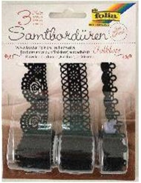 Δαντέλα βελούδινη μαύρη 3 διαφ.σχέδια, 1 μέτρο/ρολλό  σε blister