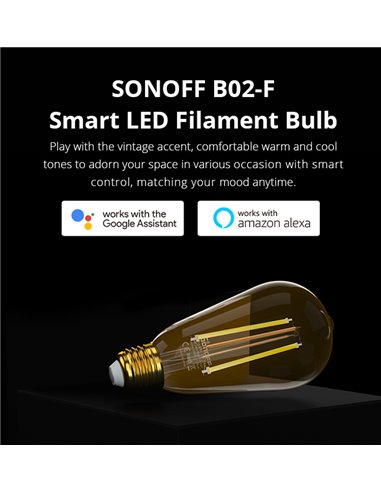 SONOFF Smart λάμπα LED Filament B02-F-ST64, Wi-Fi, 7W, E27, 1800K-5000K