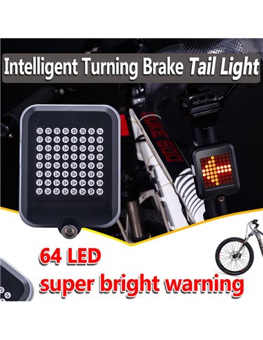 Έξυπνος οπίσθιος φωτισμός ποδηλάτου BIKE-0034, LED, μπαταρία, USB, μαύρο