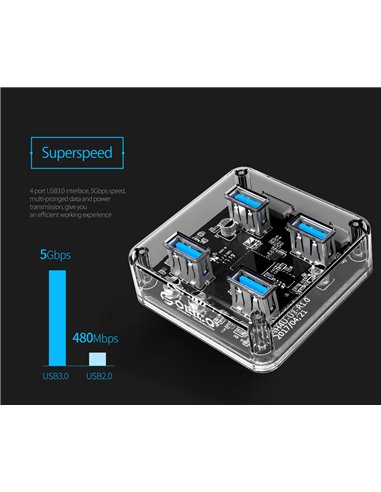 ORICO USB hub MH4U-U3, 4x USB, 5Gbps, διάφανο