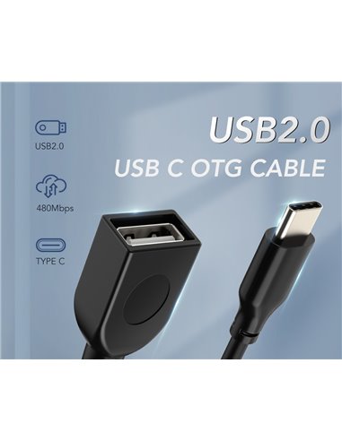 CABLETIME καλώδιο USB Type-C σε USB 2.0 CMAF2, 480Mbps, 0.15m, μαύρο