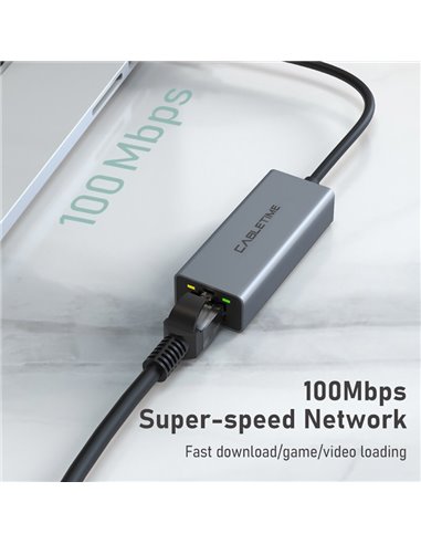 CABLETIME αντάπτορας USB 2.0 σε RJ45 AML100, 100Mbps, 0.15m, γκρι