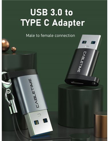 CABLETIME αντάπτορας USB 3.0 σε USB Type-C AMCF, 2.1A, 0.1m, μαύρος