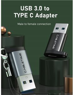 CABLETIME αντάπτορας USB 3.0 σε USB Type-C AMCF, 2.1A, 0.1m, γκρι