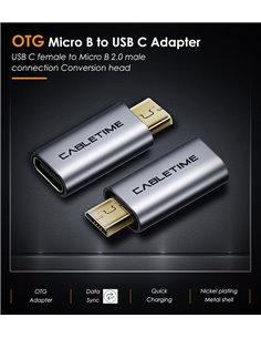 CABLETIME αντάπτορας OTG Micro USB σε USB Type-C C160, γκρι