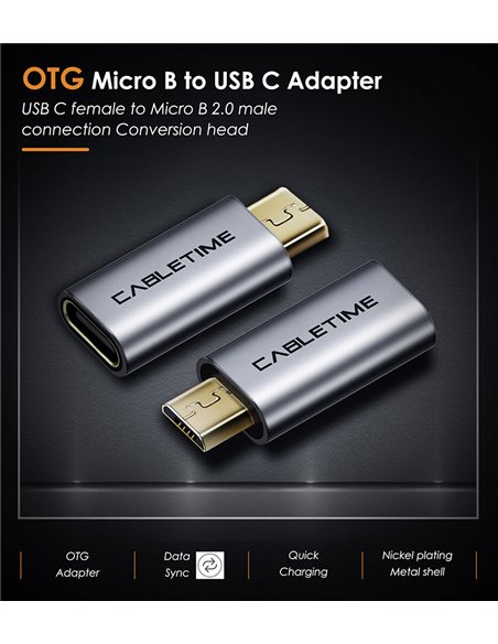 CABLETIME αντάπτορας OTG Micro USB σε USB Type-C C160, γκρι