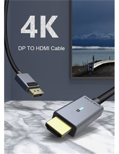 CABLETIME καλώδιο DisplayPort σε HDMI AV585, με LED, 4K, 1.8m, μαύρο