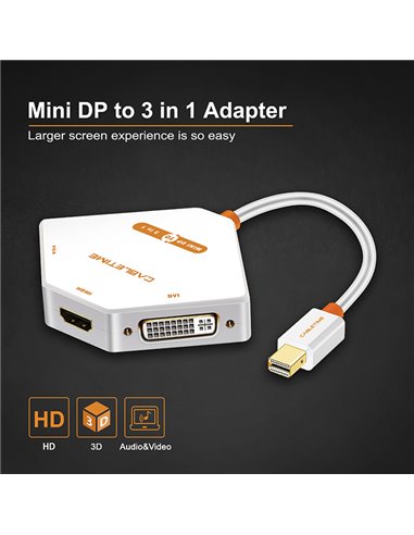 CABLETIME αντάπτορας Mini DisplayPort σε HDMI/DVI/VGA AV589, 0.2m, λευκό