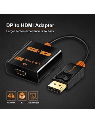CABLETIME αντάπτορας DisplayPort σε HDMI AV586, ACTIVE, 4K, 0.2m, μαύρος
