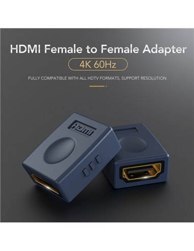 CABLETIME αντάπτορας HDMI F/F AV599, 4K/1080P, gold plated, μπλε