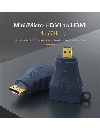 CABLETIME αντάπτορας Micro HDMI D σε HDMI AV599, με ring, 4K, μπλε