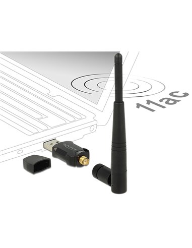 DELOCK USB2.0 WLAN stick με εξωτερική κεραία 12462, DFS+WPS, 2.4GHz+5GHz