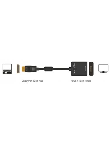 DELOCK αντάπτορας DisplayPort 1.2 σε HDMI 62607, 4K, 20cm, μαύρος