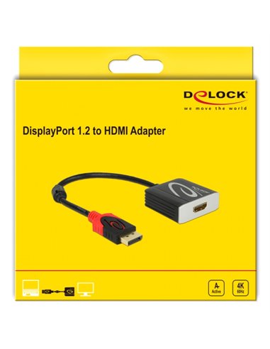 DELOCK αντάπτορας DisplayPort 1.2 σε HDMI 62734, 4K, 20cm, μαύρος