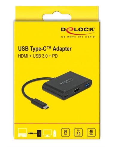 DELOCK αντάπτορας USB-C σε HDMI+USB+USB-C PD 2.0 64091, 4K, 15cm, μαύρος