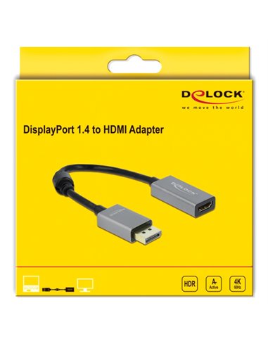 DELOCK αντάπτορας DisplayPort 1.4 σε HDMI 66436, 4K, 20cm, μαύρος-γκρι