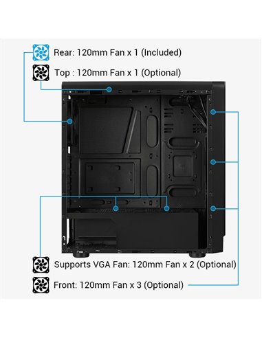AEROCOOL PC case mid tower RIFT, 195x461x411mm, 1x fan