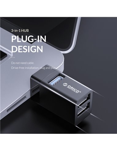 ORICO mini USB Hub MINI-U32, 1x USB 3.0, 2x USB 2.0, μαύρο