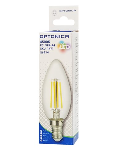 OPTONICA LED λάμπα Candle C35 Filament 1471, 4W, 4500K, E14, 400lm