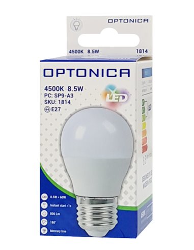 OPTONICA LED λάμπα G45 1814, 8.5W, 4500K, E27, 806lm